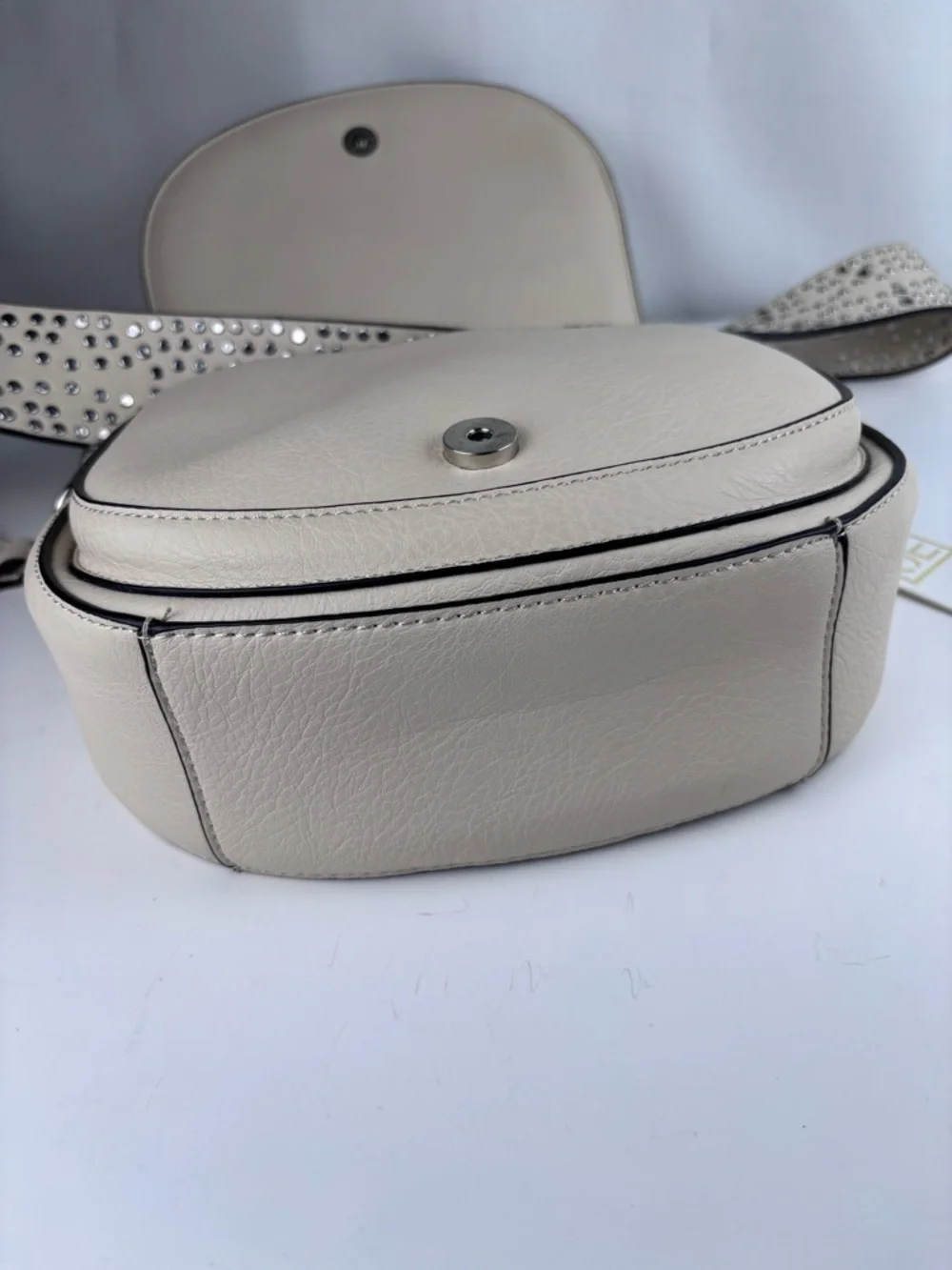 Urban Expressions Vegan Leather Saddle Bag - Studded Crossbody Strap Cream/Ivory - Picture 11 of 12